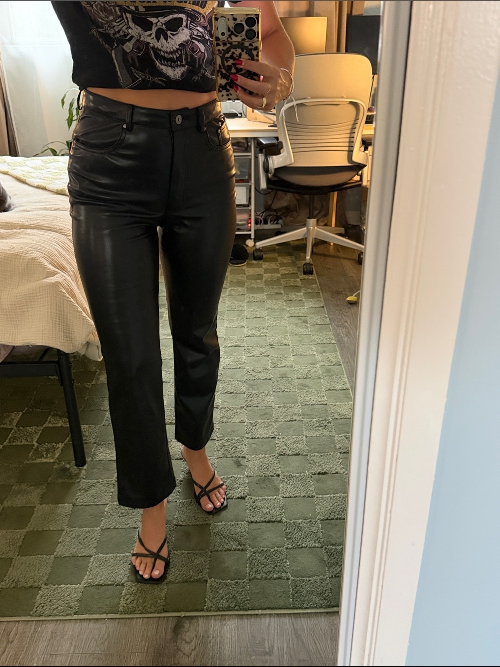 7 For All Mankind Black Faux Leather Cropped Pants